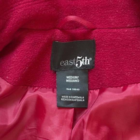 🍒 East 5th Cherry Red Pea Coat with Removable Hood - Picture 4 of 6